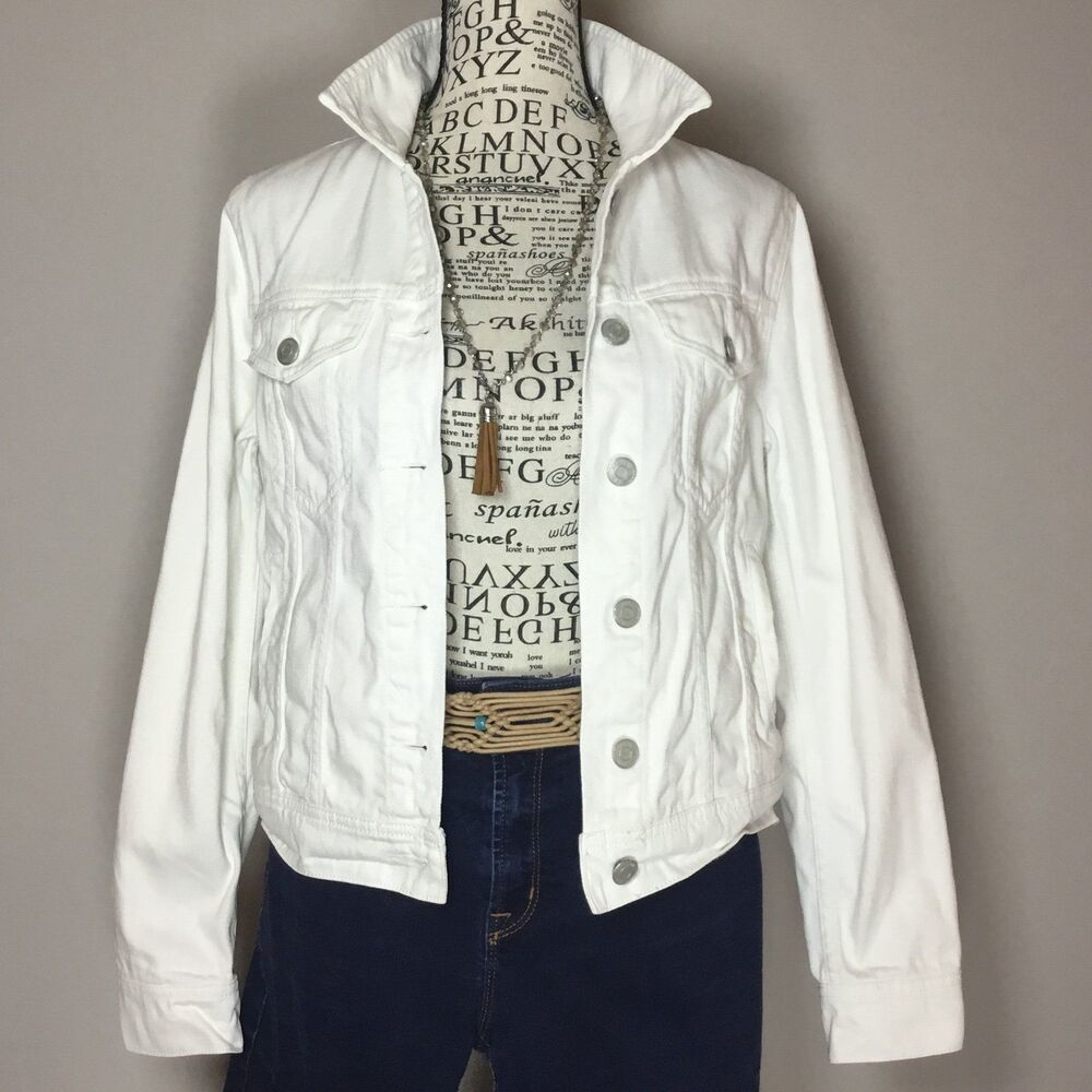 100% cotton white denim jacket 4 front pockets boho western summer casual XS